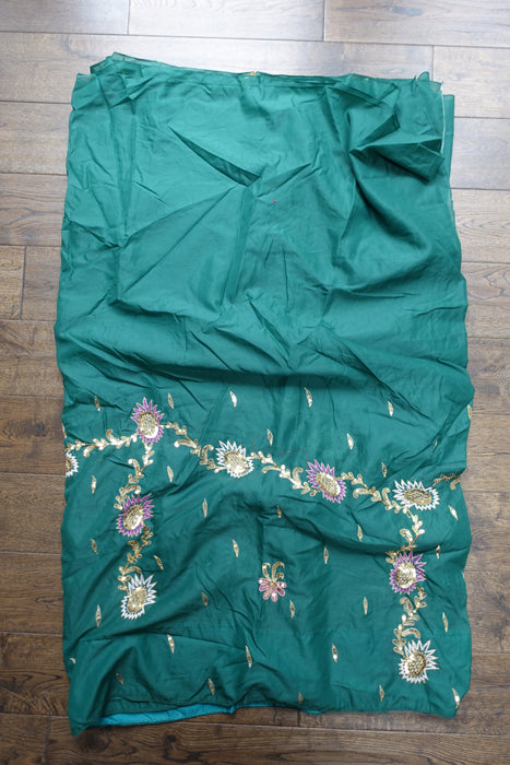 Green Vintage American Georgette Sari - Preloved With Defects