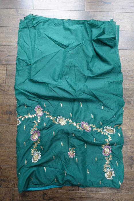 Green Vintage American Georgette Sari - Preloved With Defects