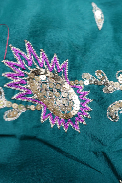 Green Vintage American Georgette Sari - Preloved With Defects