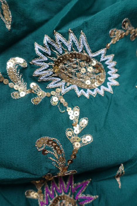 Green Vintage American Georgette Sari - Preloved With Defects