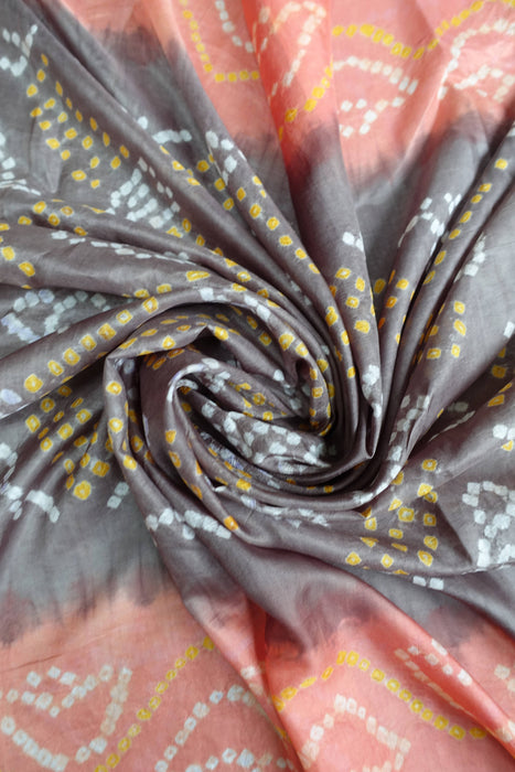Caramel And Peach Bandhani Silk Sari - New