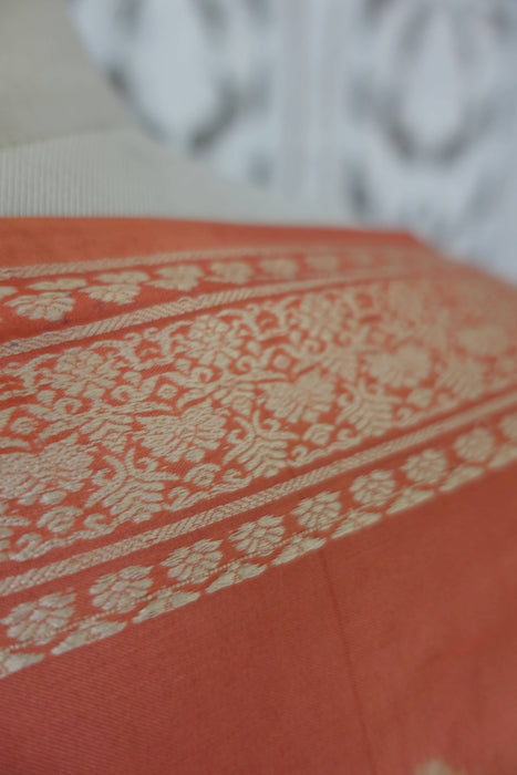 Caramel And Peach Bandhani Silk Sari - New