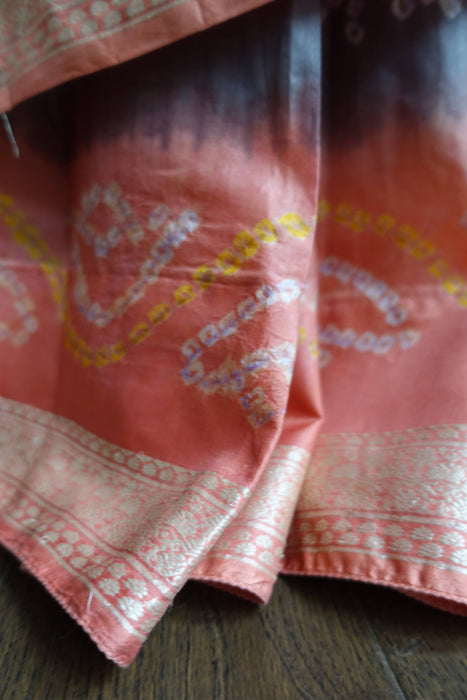 Caramel And Peach Bandhani Silk Sari - New