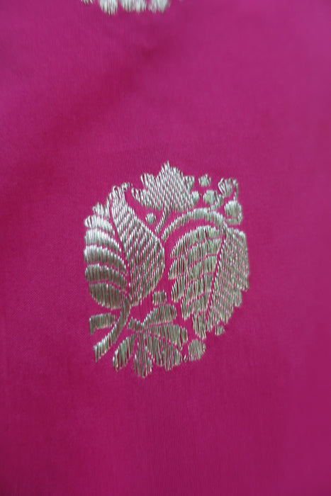 Bright Pink Silk Blend Banarsi Sari - New