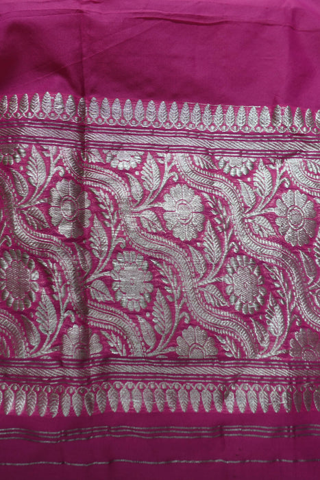 Bright Pink Silk Blend Banarsi Sari - New