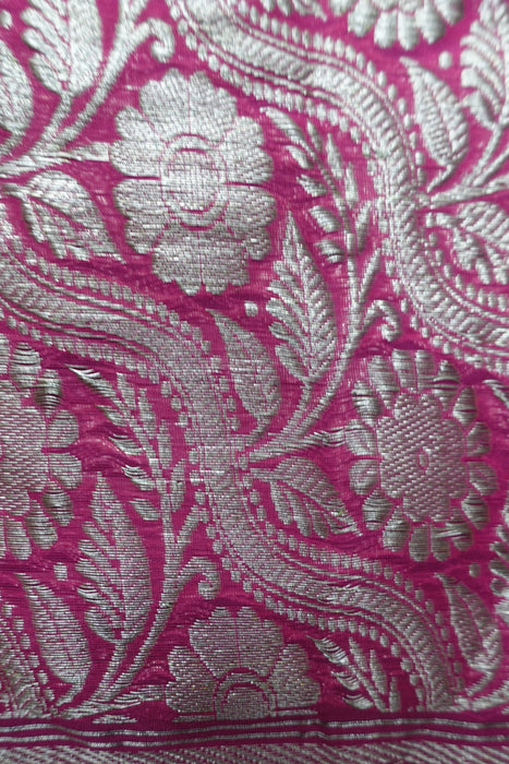 Bright Pink Silk Blend Banarsi Sari - New