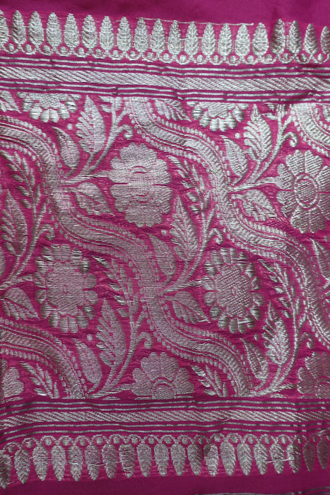 Bright Pink Silk Blend Banarsi Sari - New