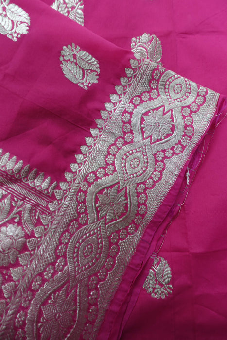 Bright Pink Silk Blend Banarsi Sari - New