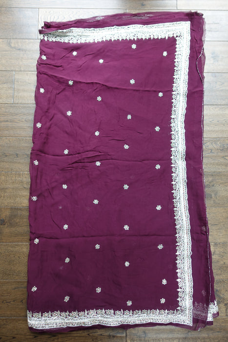 Deep Plum Chiffon Vintage Sari - New