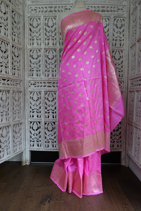 Pink Banarsi Pure Silk Vintage Sari - New