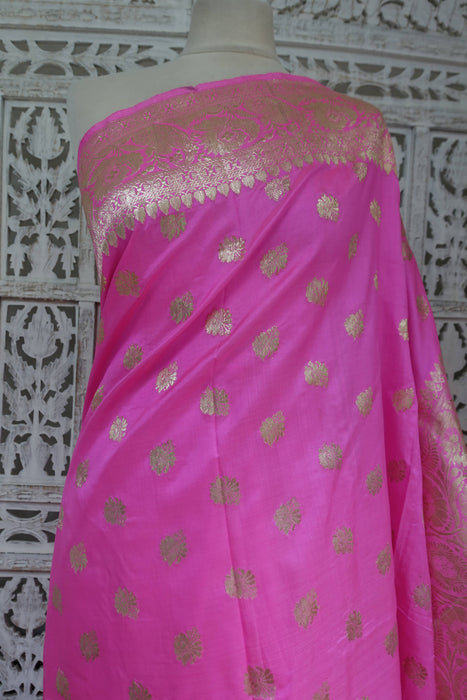 Pink Banarsi Pure Silk Vintage Sari - New