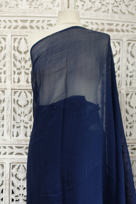Navy Blue Vintage French Silk Chiffon Sari -Preloved