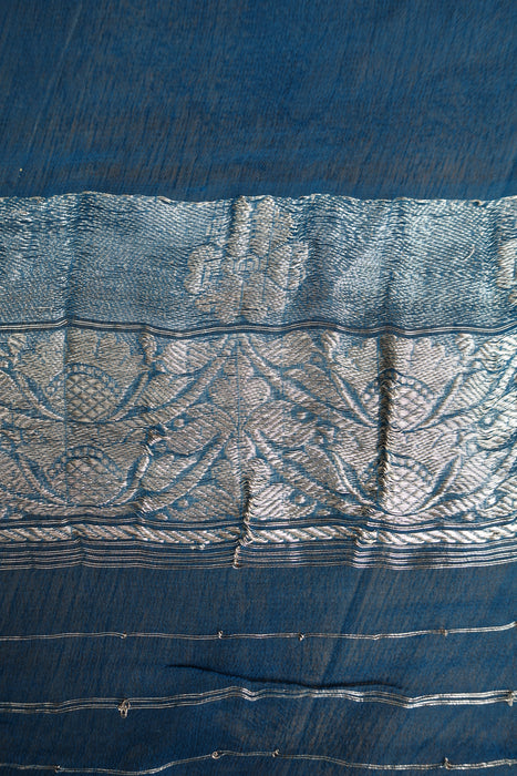 Blue Banarsi Silk Chiffon Sari - Preloved