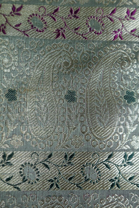 Sage Green Brocade Silk Sari With Blouse To Fit 36 Bust - New