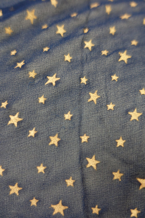 Blue Chiffon With Gold Block Printed Stars - New