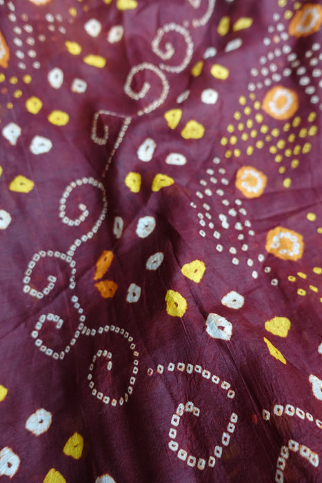 Brown And Orange Silk Bandhani Print Sari - New