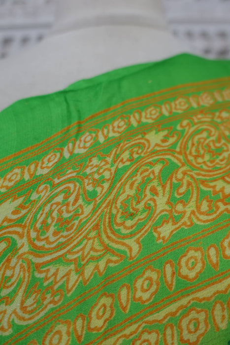 Lime Green And Purple Vintage Silk Sari - New