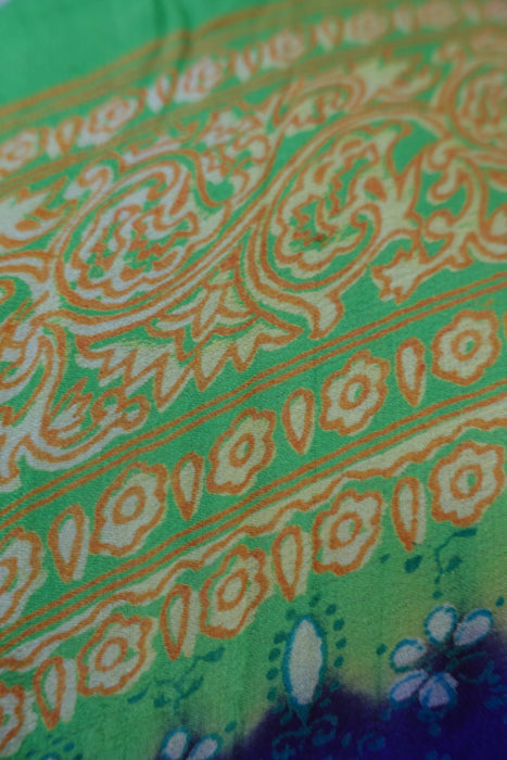 Lime Green And Purple Vintage Silk Sari - New