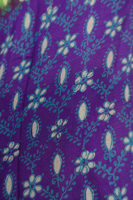 Lime Green And Purple Vintage Silk Sari - New