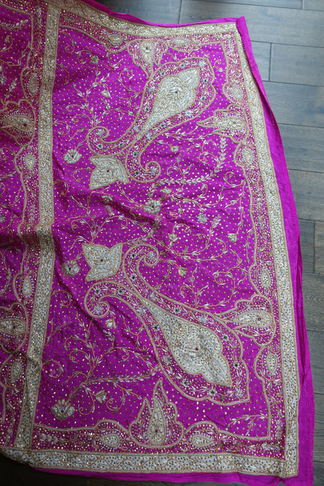 Hot Pink Vintage Silk Wedding Sari - Preloved