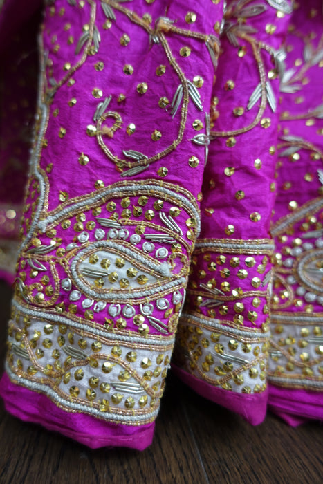 Hot Pink Vintage Silk Wedding Sari - Preloved