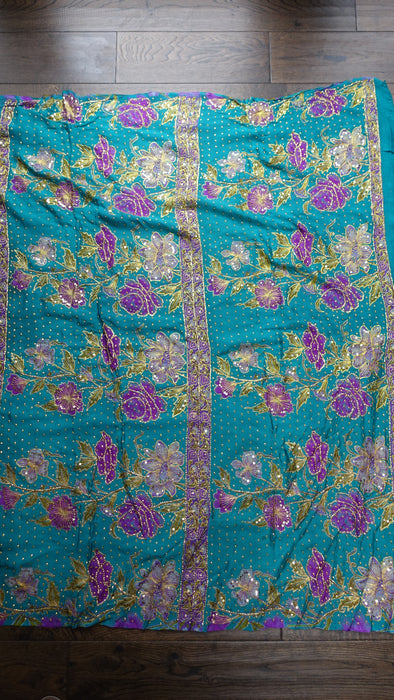 Jade Floral Vintage Light Silk  Sari - New