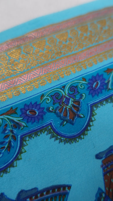 Blue Silk Printed Sari - Preloved