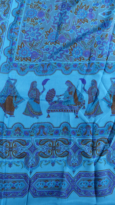 Blue Silk Printed Sari - Preloved