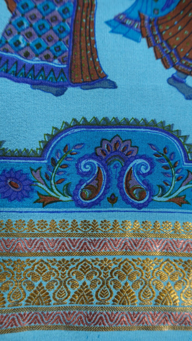 Blue Silk Printed Sari - Preloved