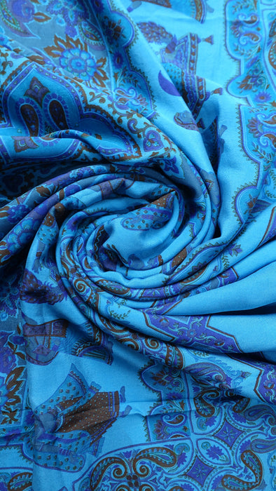 Blue Silk Printed Sari - Preloved