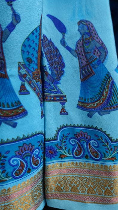 Blue Silk Printed Sari - Preloved
