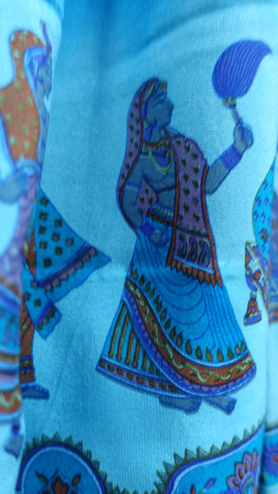 Blue Silk Printed Sari - Preloved
