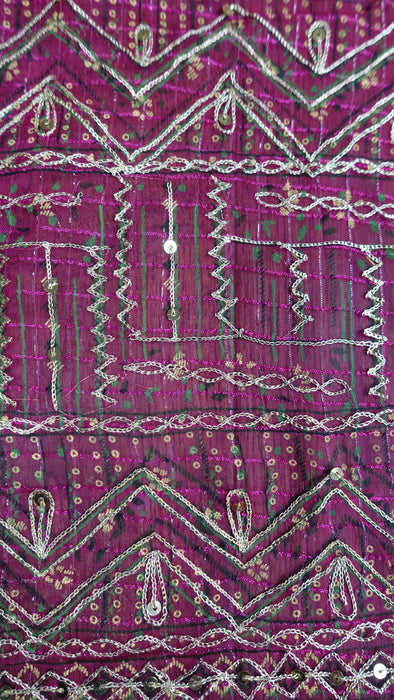 Navy Blue And Magenta Vintage Chiffon With Gold Tilla Work - New
