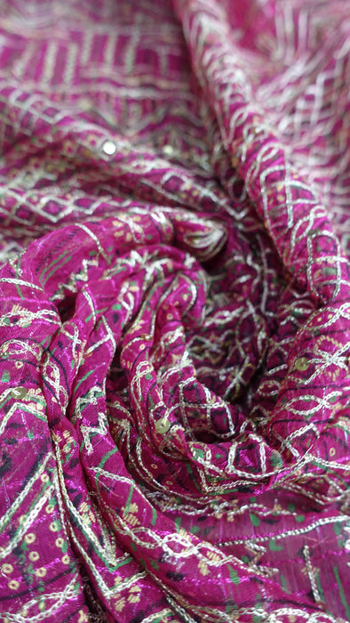 Navy Blue And Magenta Vintage Chiffon With Gold Tilla Work - New