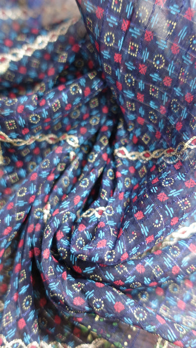 Navy Blue And Magenta Vintage Chiffon With Gold Tilla Work - New