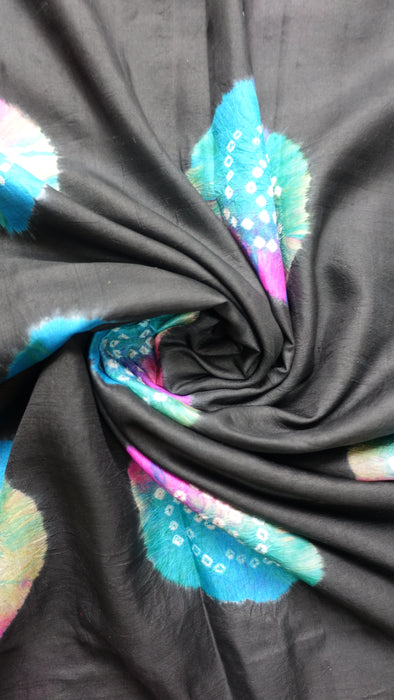 Black Vintage Silk Tie Dye Bandhani Style Sari - Preloved
