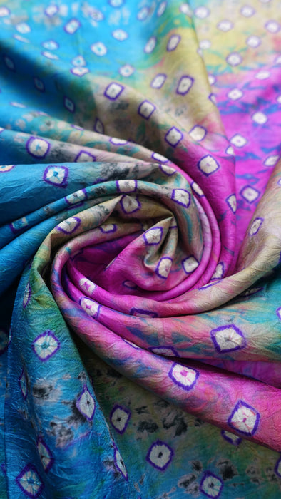 Black Vintage Silk Tie Dye Bandhani Style Sari - Preloved