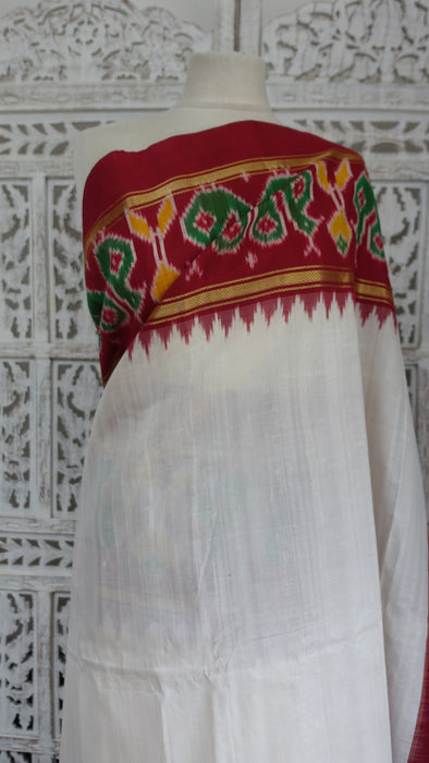 White Cotton Silk Blend Patola Print Sari - New