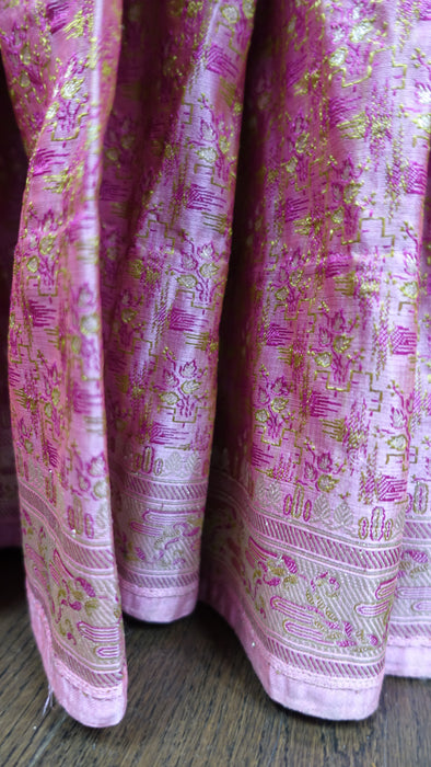 Pink Brocade Silk Vintage Sari With Blouse To Fit 34 Bust - Preloved