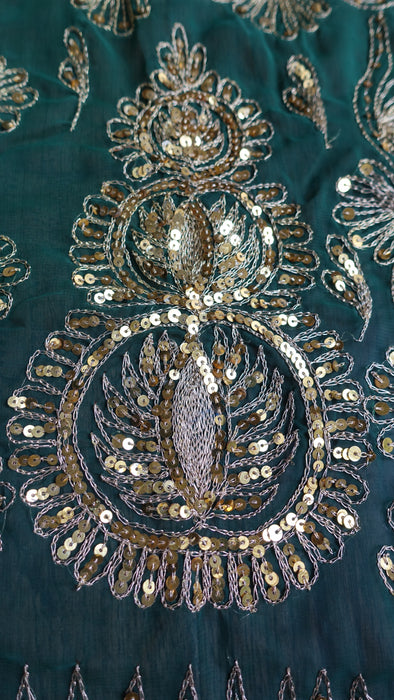 Bottle Green Vintage Sequinned Sari - New