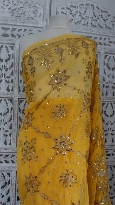 Yellow Vintage Sequinned Sari - Preloved