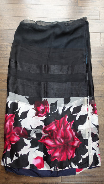 Black And Red Floral Print Sari - Preloved