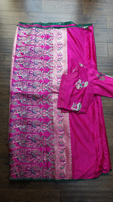Pink Sateen Silk Sari With Blouse To Fit 34 Bust - Preloved