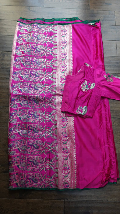Pink Sateen Silk Sari With Blouse To Fit 34 Bust - Preloved