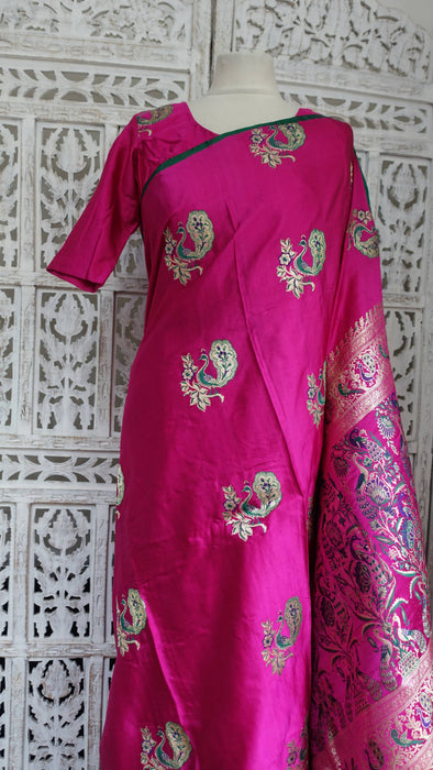 Pink Sateen Silk Sari With Blouse To Fit 34 Bust - Preloved