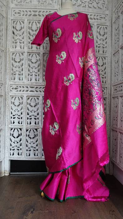 Pink Sateen Silk Sari With Blouse To Fit 34 Bust - Preloved