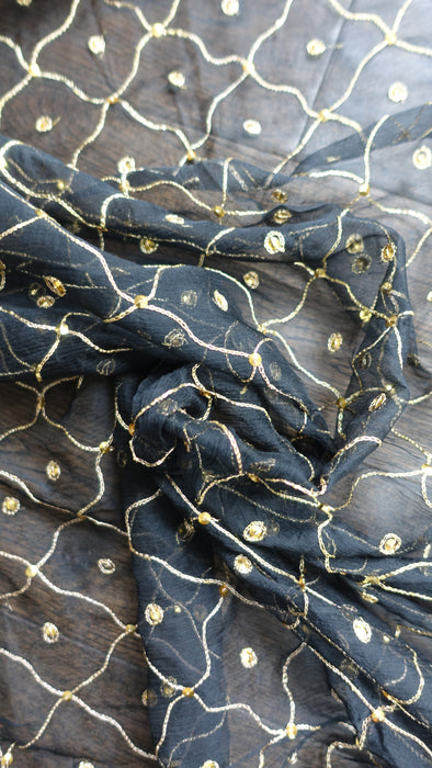 Black Vintage Sequinned Sari - New