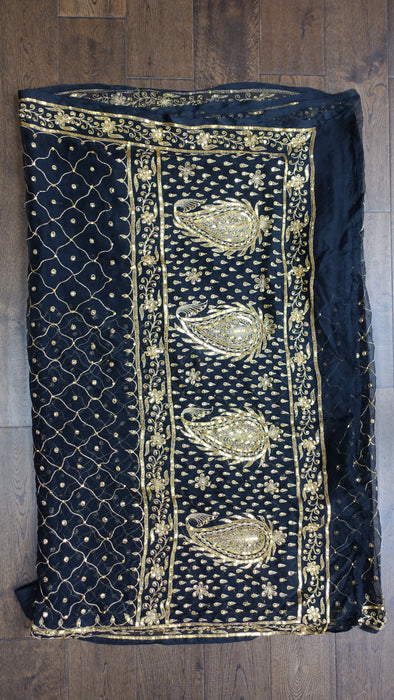 Black Vintage Sequinned Sari - New