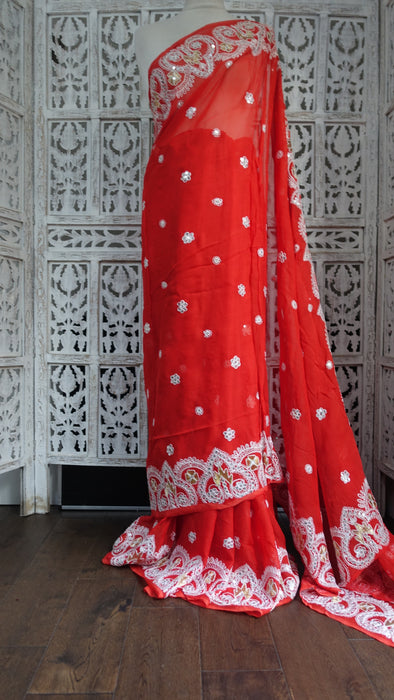 Orange Vintage Sequinned Sari - New