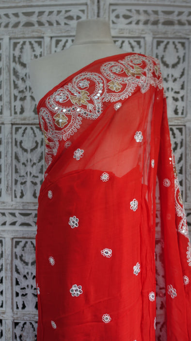 Orange Vintage Sequinned Sari - New